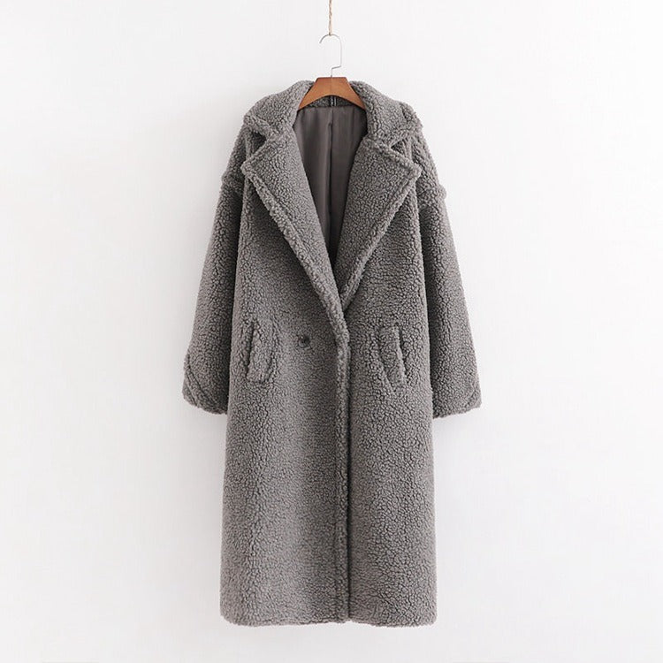 New winter loose imitation lamb wool coat large lapel mid-length plush coat cotton coat for women