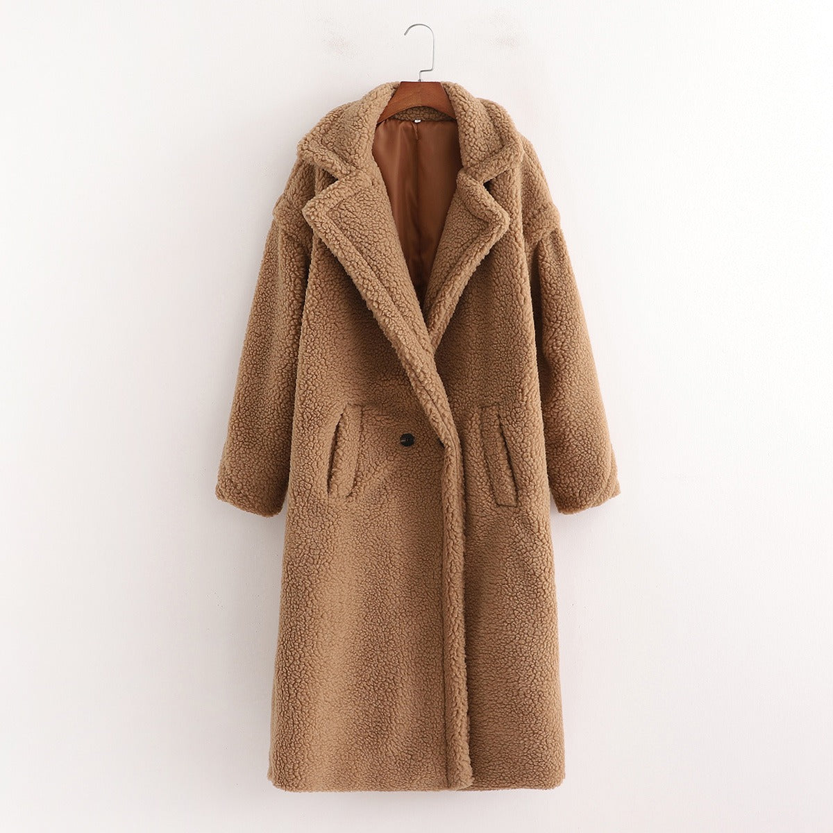 New winter loose imitation lamb wool coat large lapel mid-length plush coat cotton coat for women