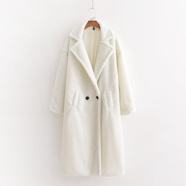 New winter loose imitation lamb wool coat large lapel mid-length plush coat cotton coat for women