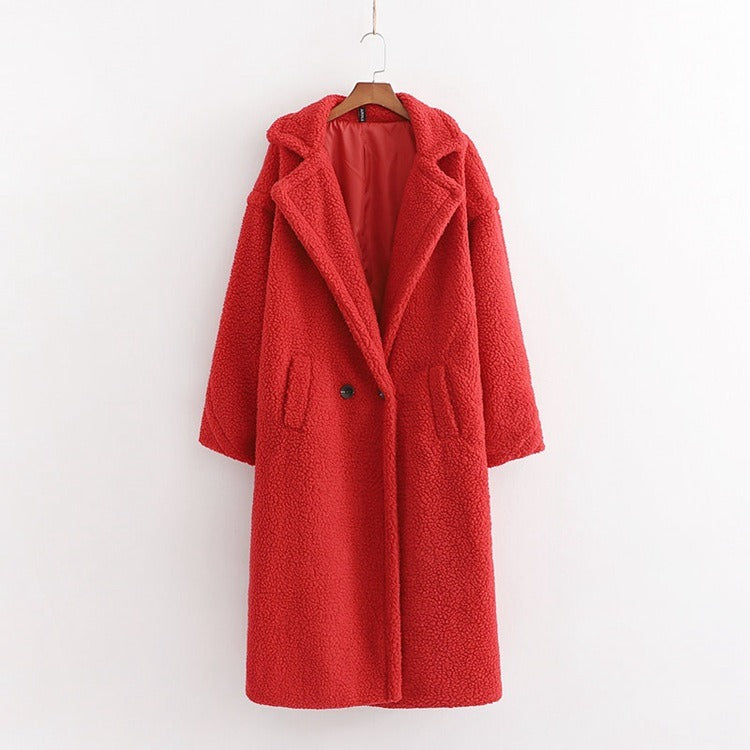 New winter loose imitation lamb wool coat large lapel mid-length plush coat cotton coat for women