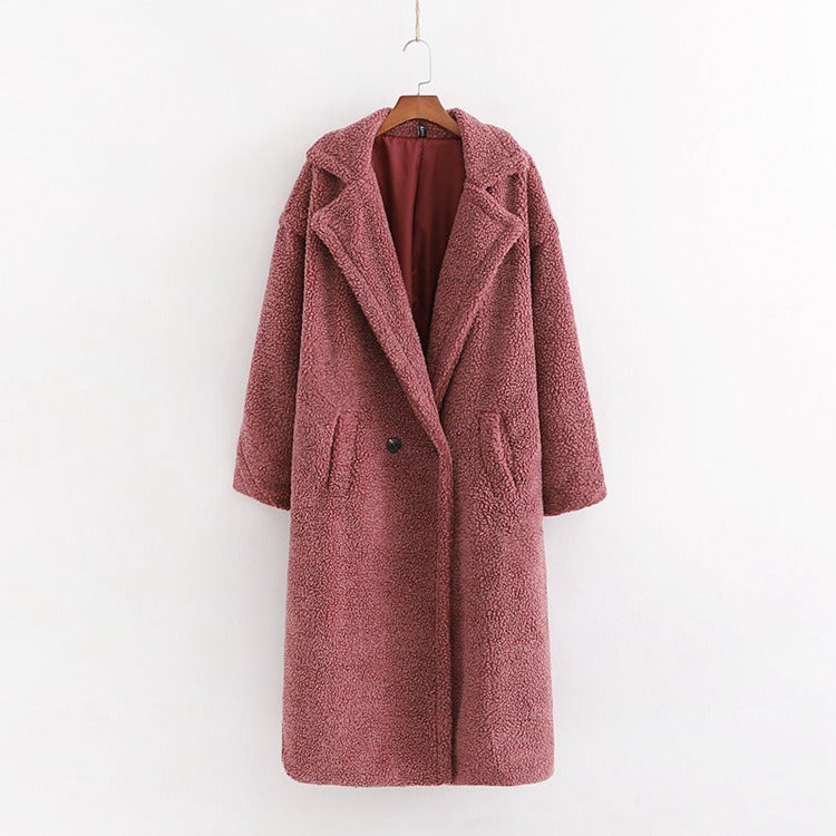 New winter loose imitation lamb wool coat large lapel mid-length plush coat cotton coat for women