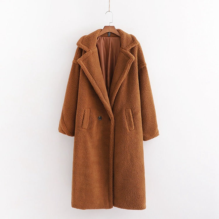 New winter loose imitation lamb wool coat large lapel mid-length plush coat cotton coat for women