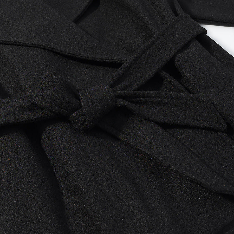 Collar black woolen coat for women