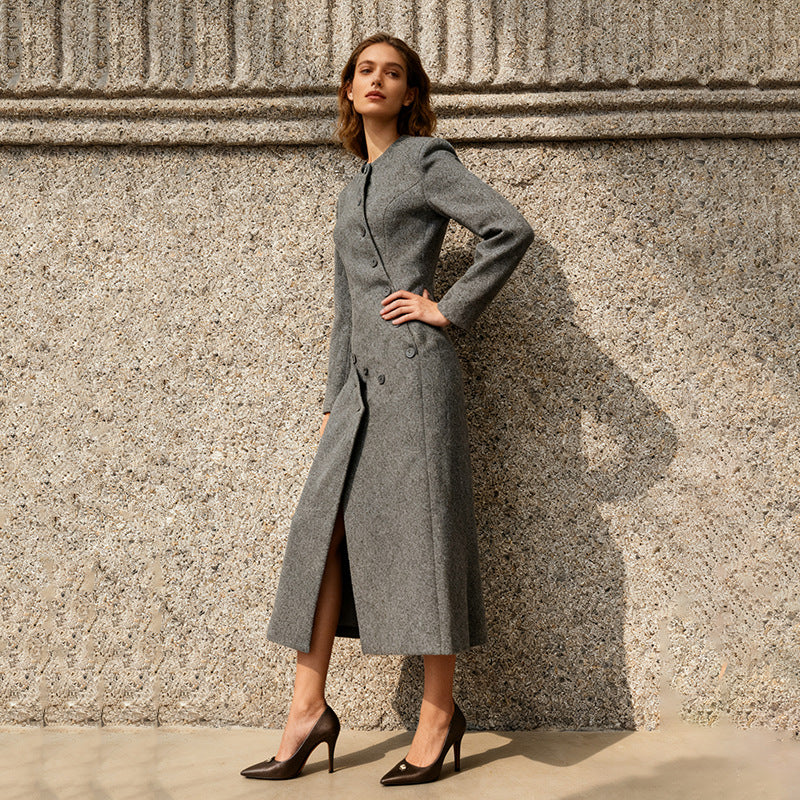 Irregular long woolen coat for women