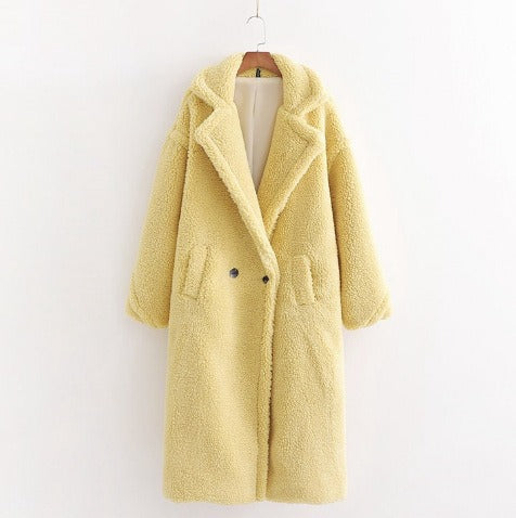 New winter loose imitation lamb wool coat large lapel mid-length plush coat cotton coat for women
