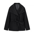 Collar black woolen coat for women