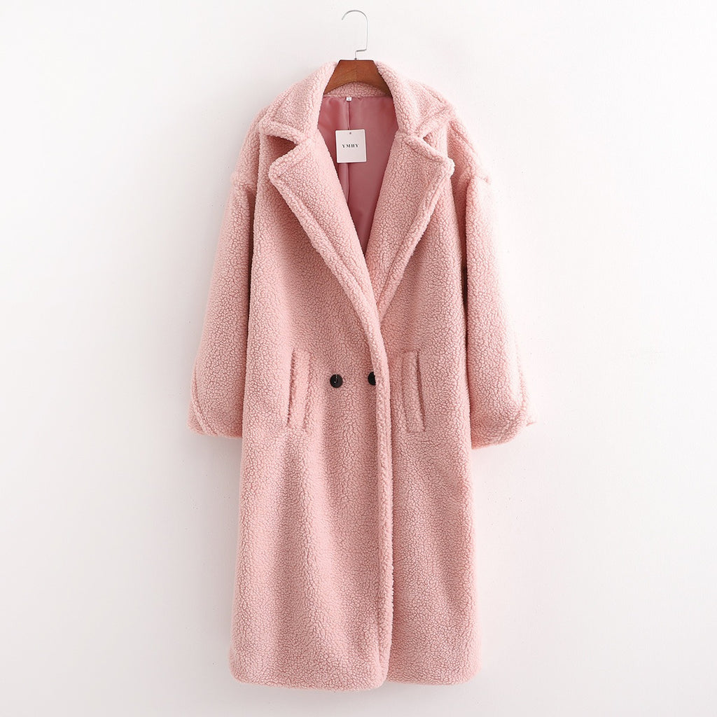 New winter loose imitation lamb wool coat large lapel mid-length plush coat cotton coat for women