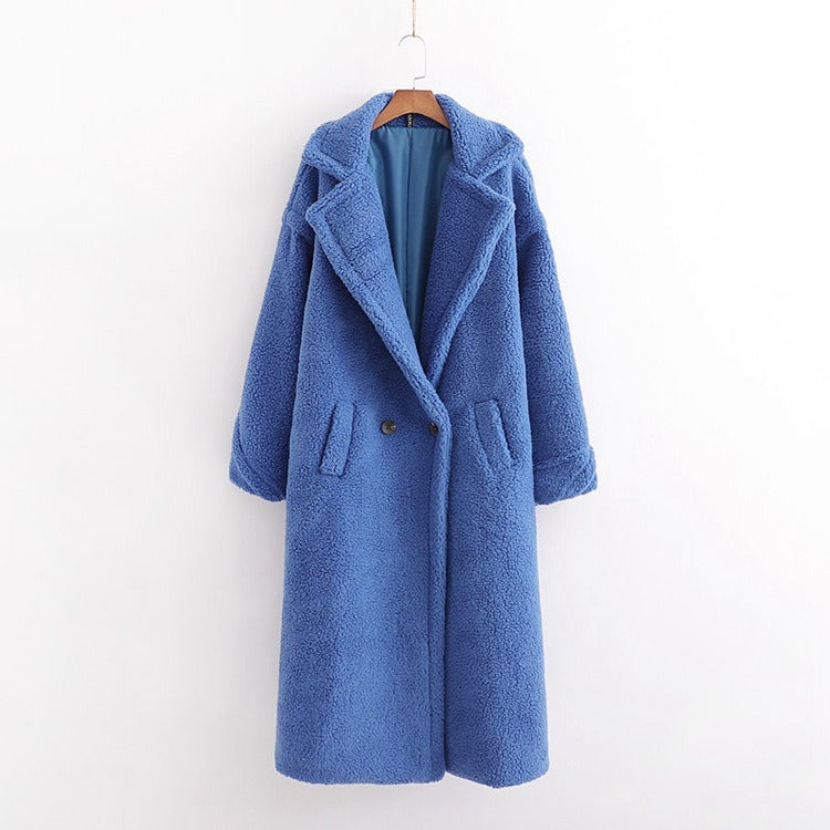 New winter loose imitation lamb wool coat large lapel mid-length plush coat cotton coat for women