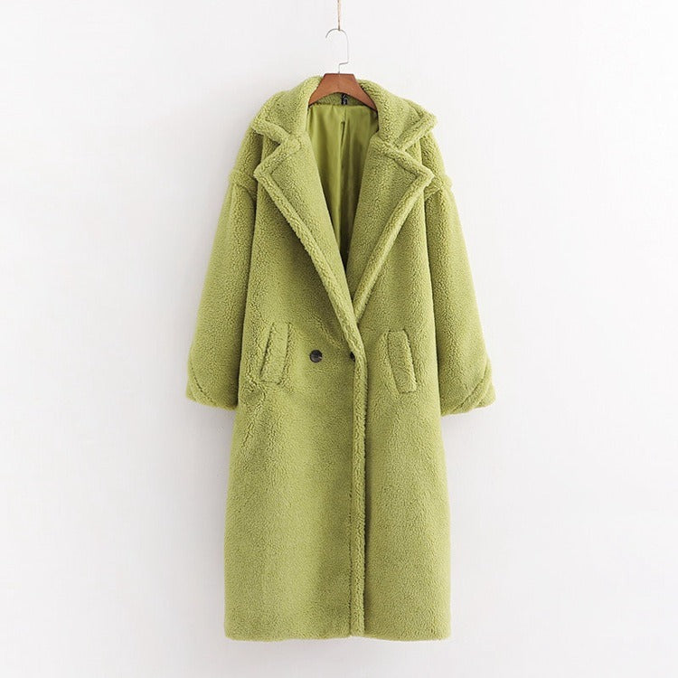 New winter loose imitation lamb wool coat large lapel mid-length plush coat cotton coat for women