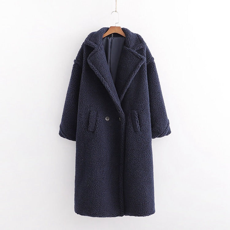 New winter loose imitation lamb wool coat large lapel mid-length plush coat cotton coat for women