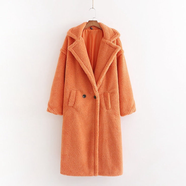 New winter loose imitation lamb wool coat large lapel mid-length plush coat cotton coat for women