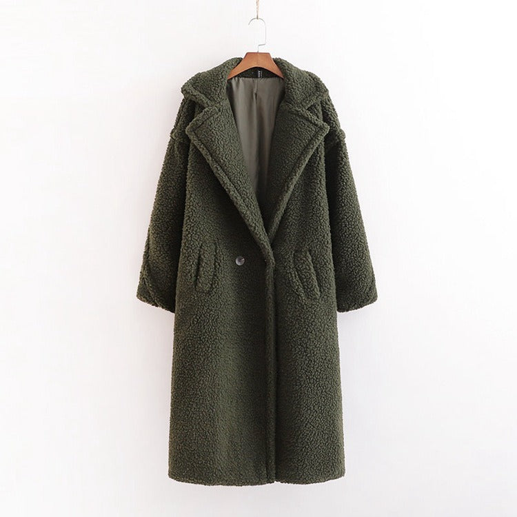 New winter loose imitation lamb wool coat large lapel mid-length plush coat cotton coat for women
