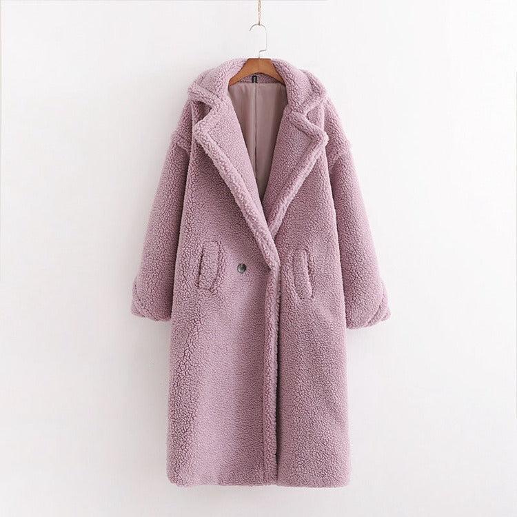 New winter loose imitation lamb wool coat large lapel mid-length plush coat cotton coat for women