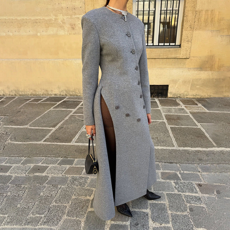 Irregular long woolen coat for women