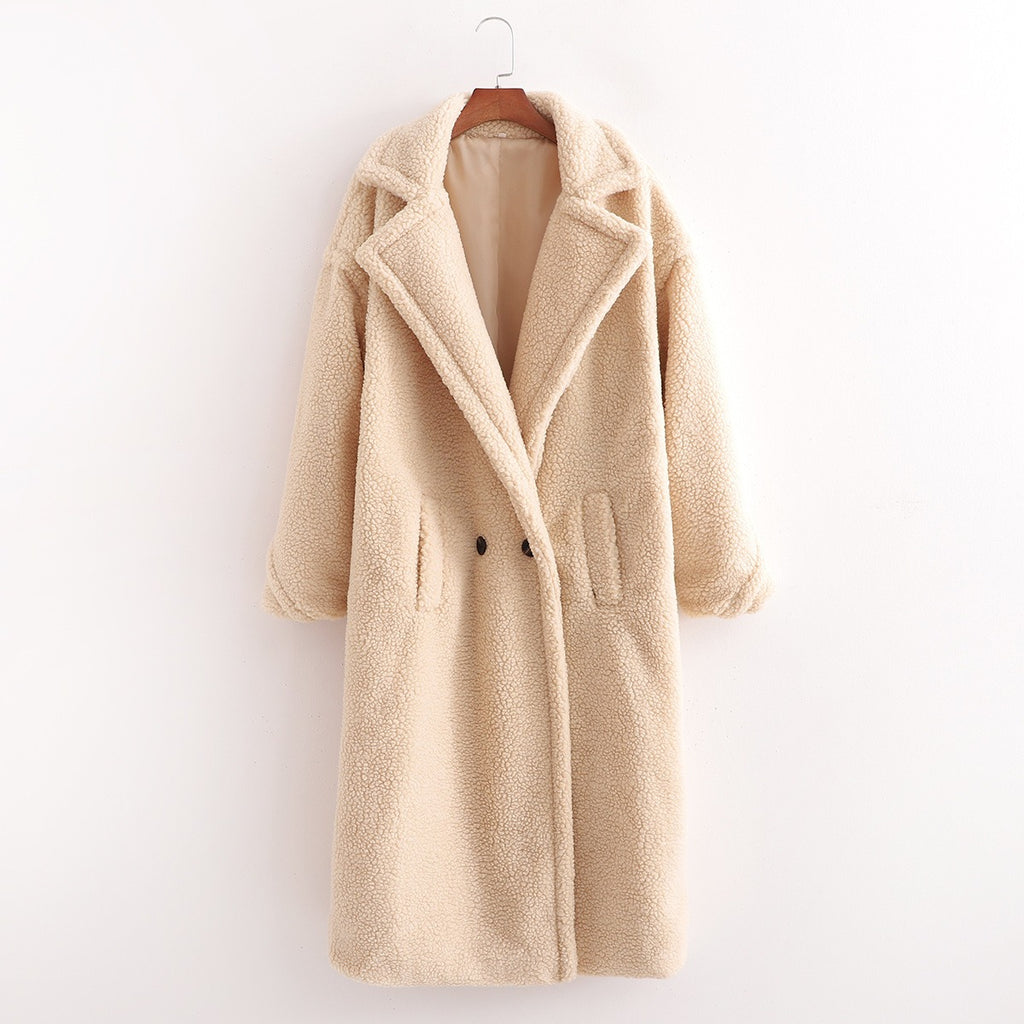 New winter loose imitation lamb wool coat large lapel mid-length plush coat cotton coat for women