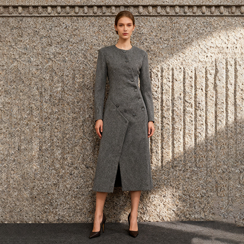 Irregular long woolen coat for women