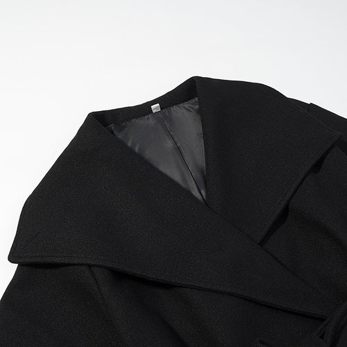 Collar black woolen coat for women